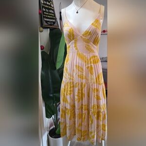 Yellow Leaf Print Women's Dress